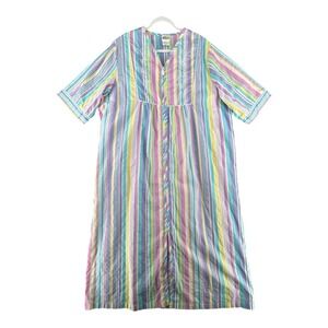 Collections Etc Housecoat Nightgown Pastel Stripe‎ Embroidered Womens X-Large